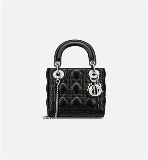 Bolso mini Lady Dior Piel de cordero Cannage negra 